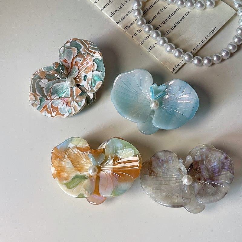 Carved Orchid Flower Pearl Hair Clip - view 5