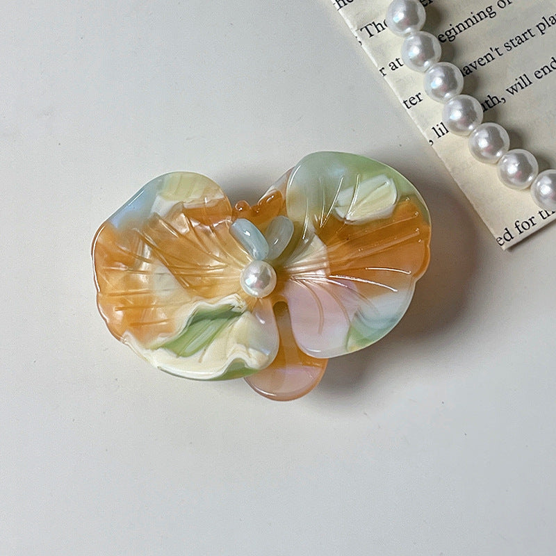 Carved Orchid Flower Pearl Hair Clip - multi02