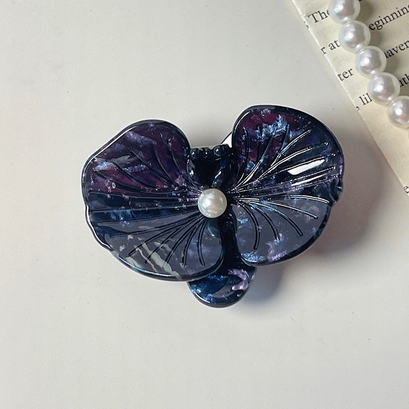 Carved Orchid Flower Pearl Hair Clip - multi03