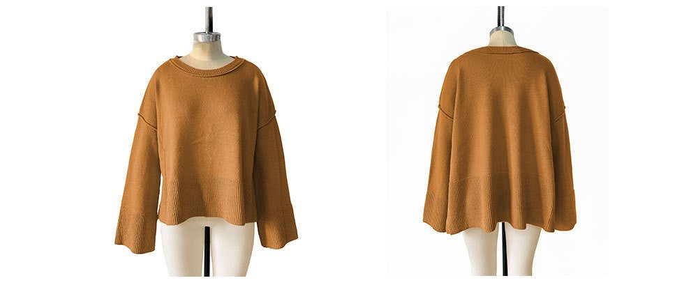 Wide Flare Sleeve Boat Neck Knit Top - view 2
