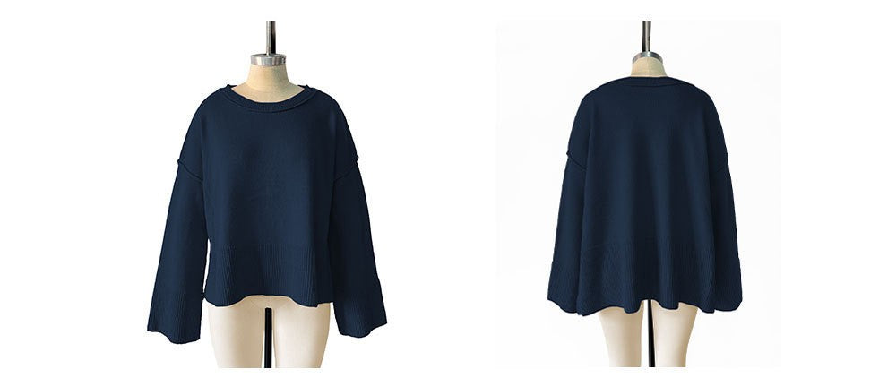 Wide Flare Sleeve Boat Neck Knit Top - view 3
