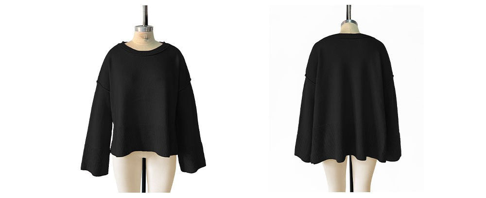 Wide Flare Sleeve Boat Neck Knit Top - view 4
