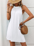 Textured Halter Neck Swing Mini Dress - White