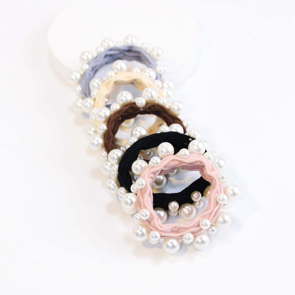Ruched Elastic Hair Tie With Pearl Beads - view 2
