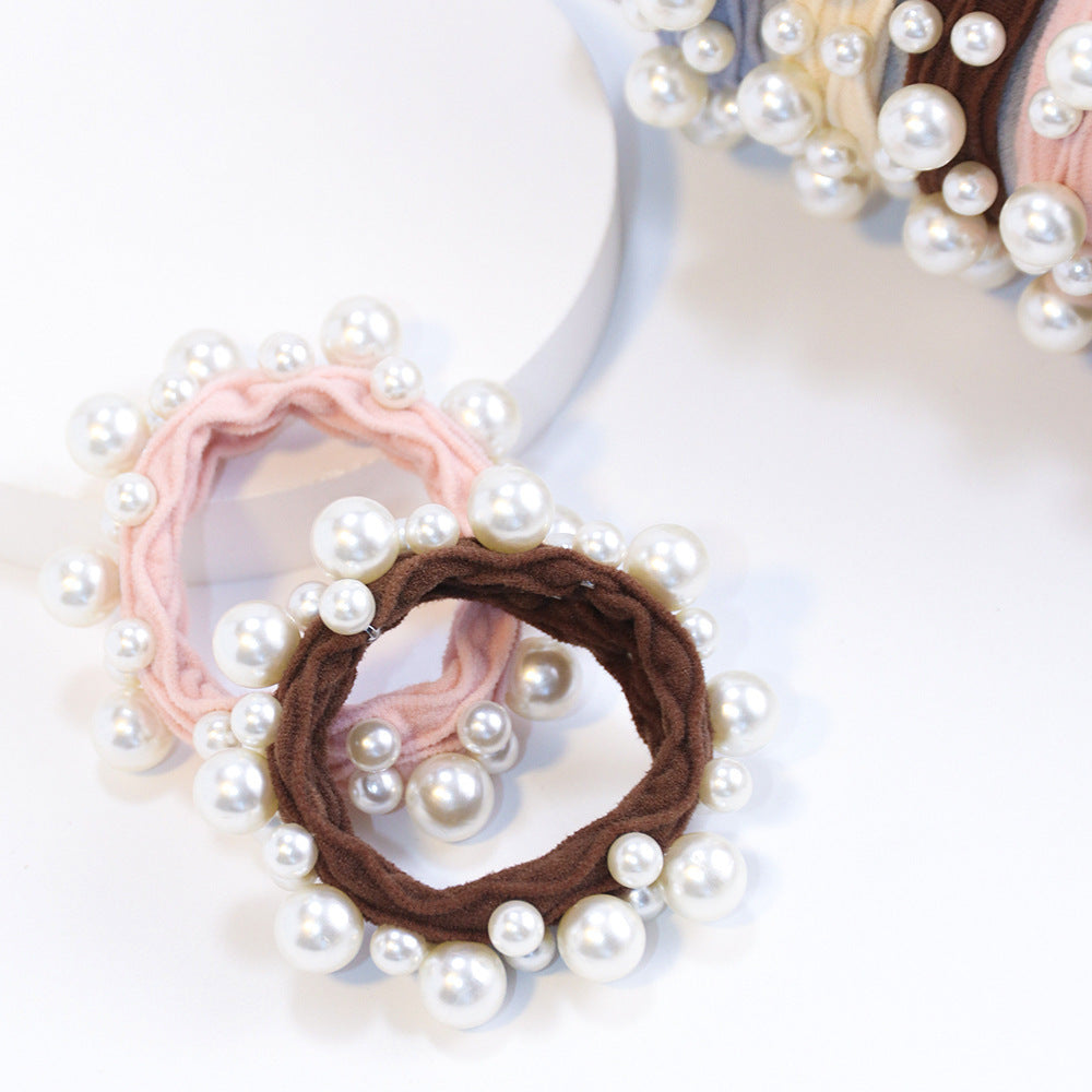 Ruched Elastic Hair Tie With Pearl Beads - view 3