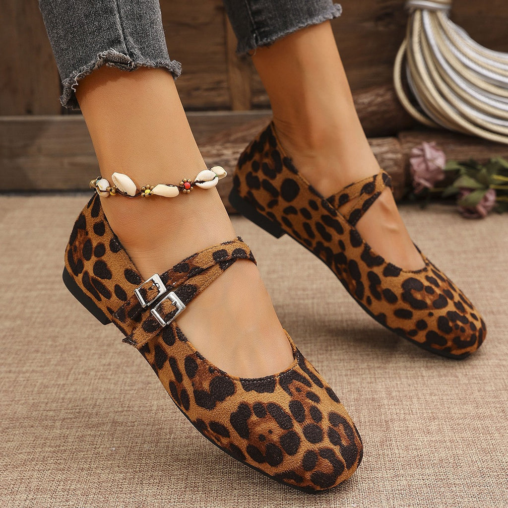 Square Toe Double Buckle Mary Jane Flats