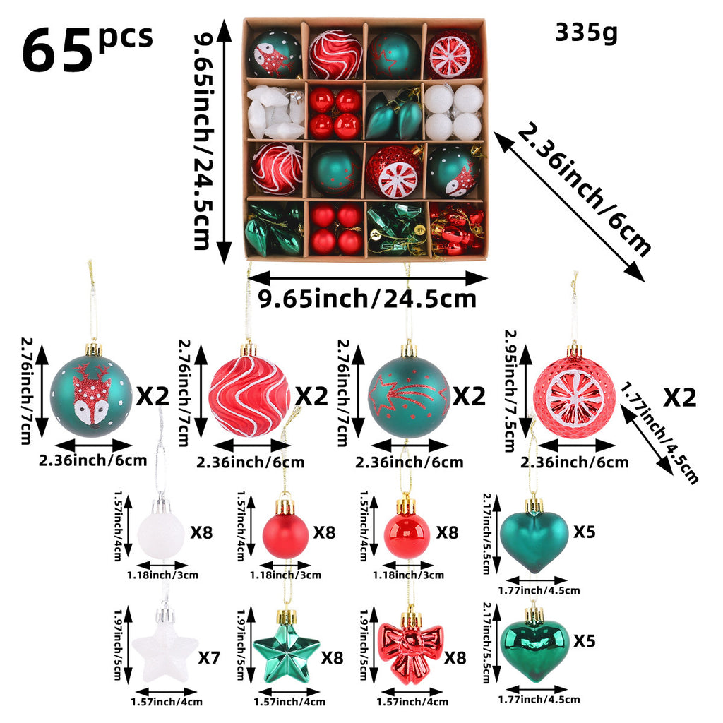 65-Piece Christmas Ball Ornament Box Set with Stars - NO-1