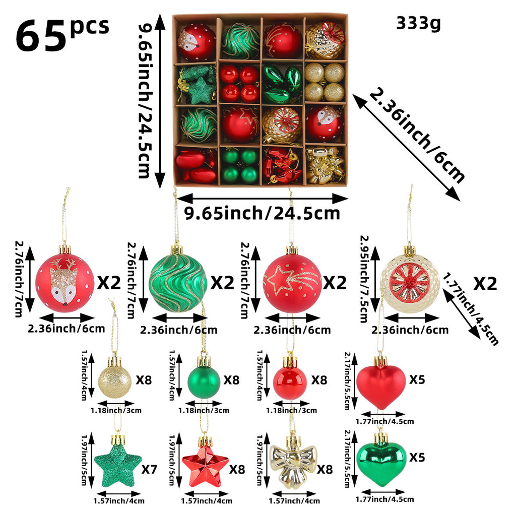 65-Piece Christmas Ball Ornament Box Set with Stars - NO-2