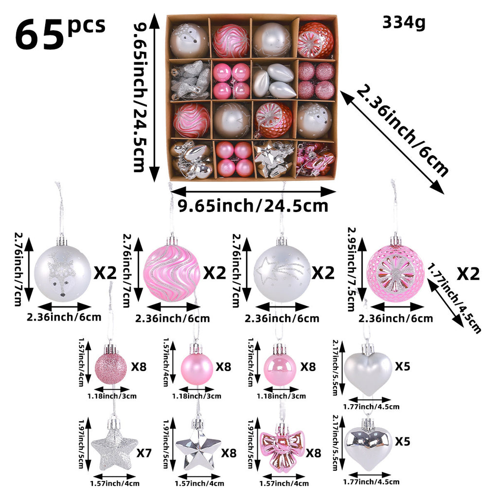 65-Piece Christmas Ball Ornament Box Set with Stars - NO-3