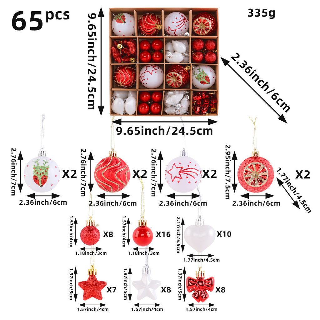 65-Piece Christmas Ball Ornament Box Set with Stars - NO-4