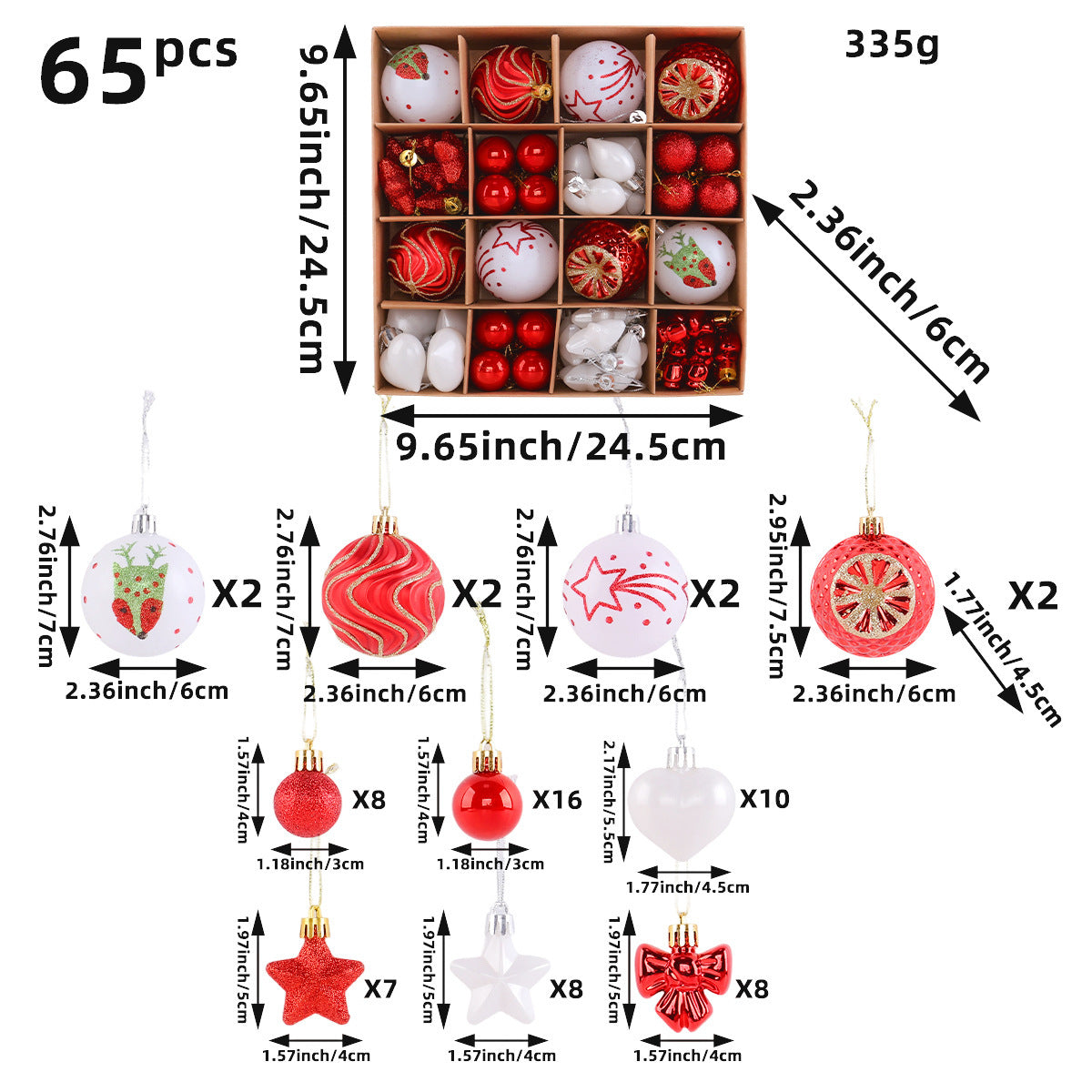 65-Piece Christmas Ball Ornament Box Set with Stars - NO-4