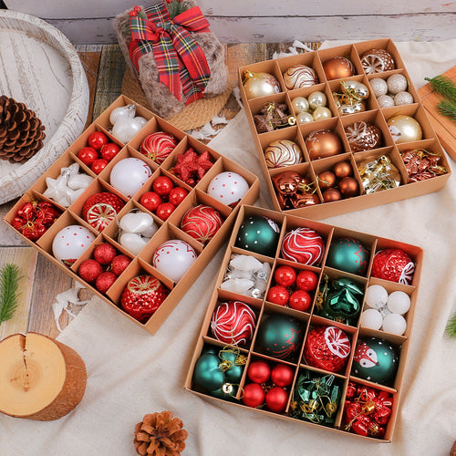 65-Piece Christmas Ball Ornament Box Set with Stars - NO-6