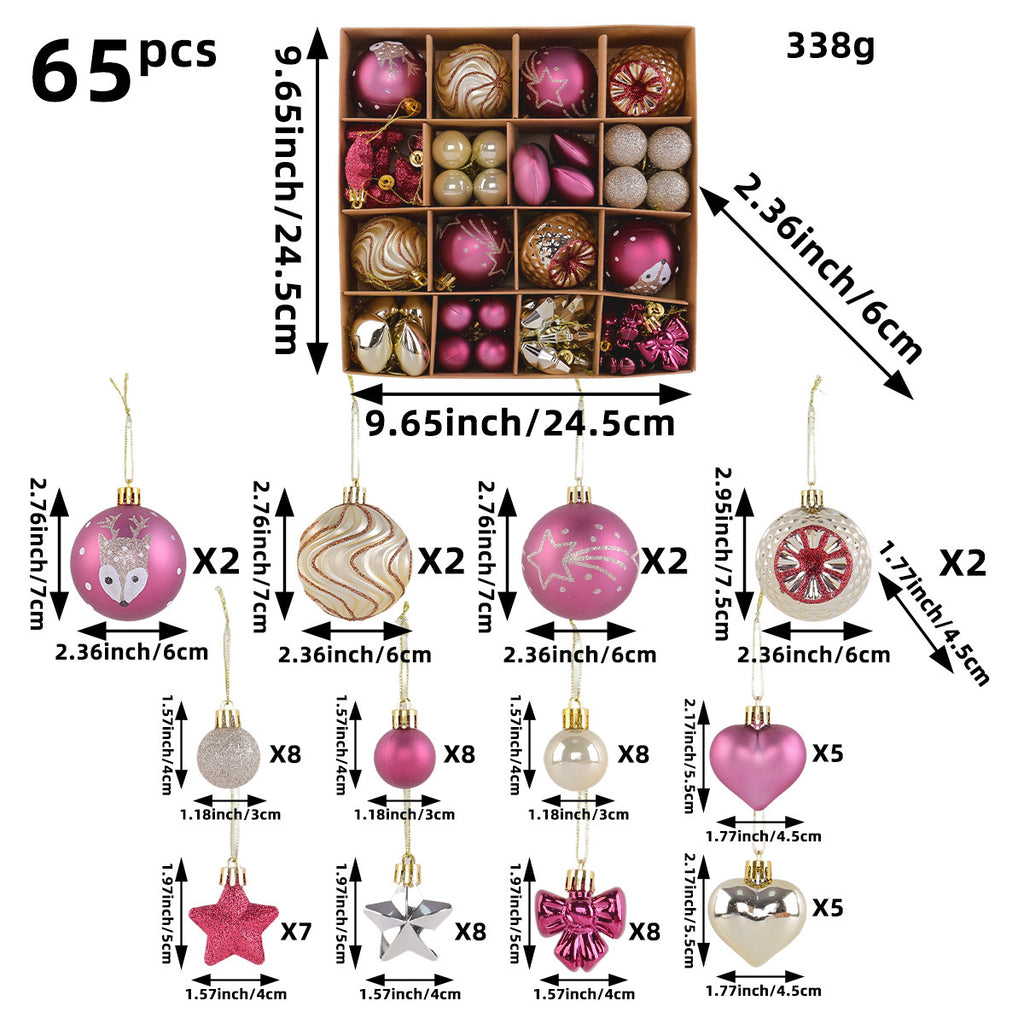 65-Piece Christmas Ball Ornament Box Set with Stars - NO-6 - 1