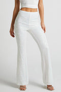 High Waist Sequin Flare Party Pants - White