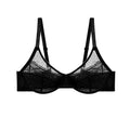Sheer Dot Mesh Floral Lace Underwire Bra - Black