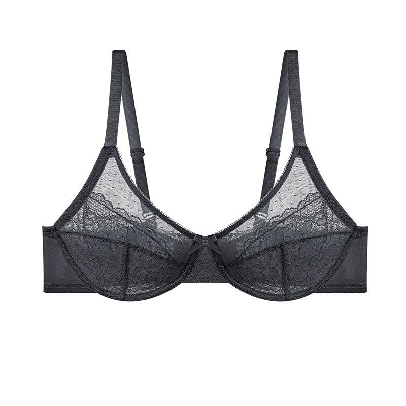 Sheer Dot Mesh Floral Lace Underwire Bra