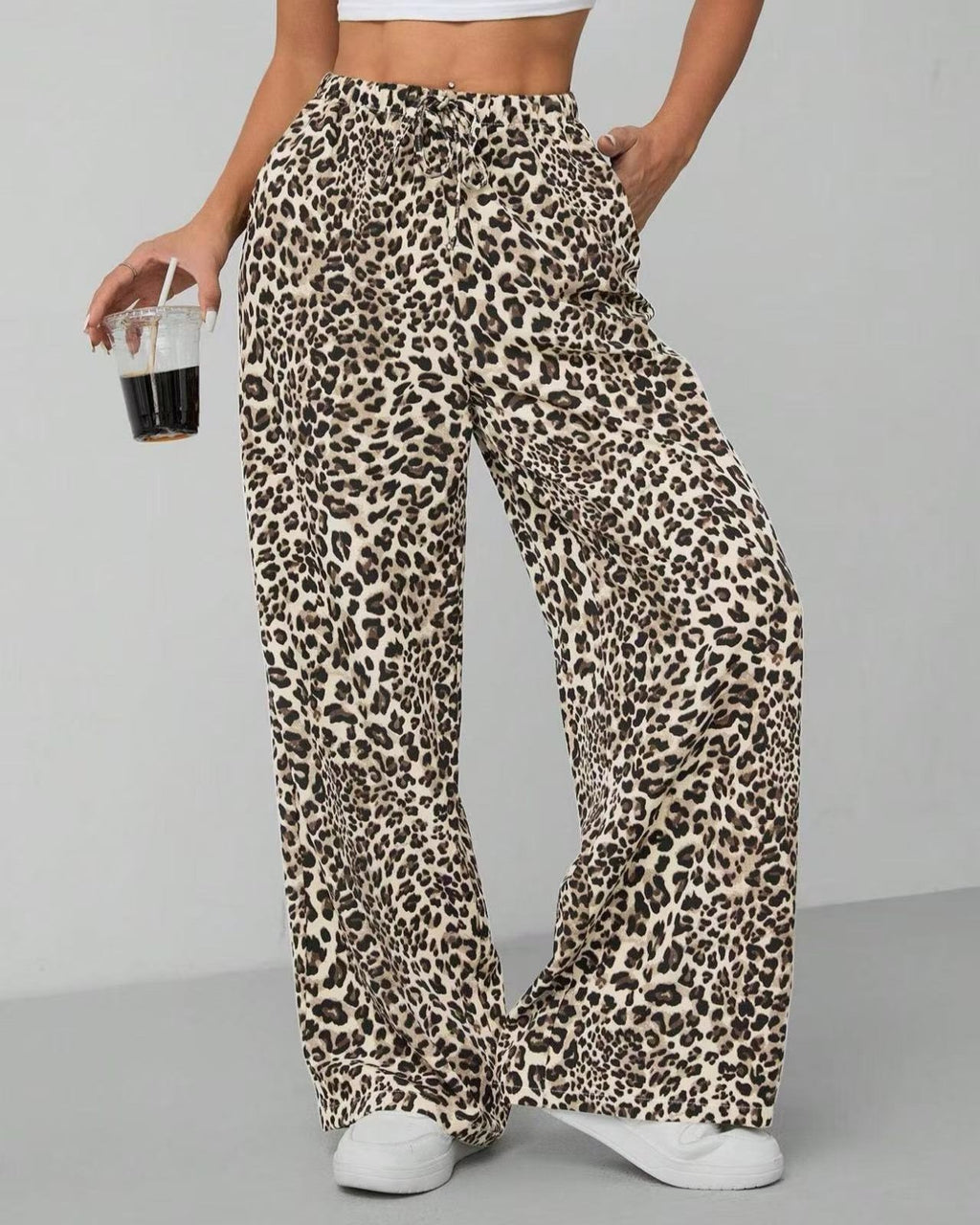 Leopard Spot High Waist Palazzo Pants - Apricot