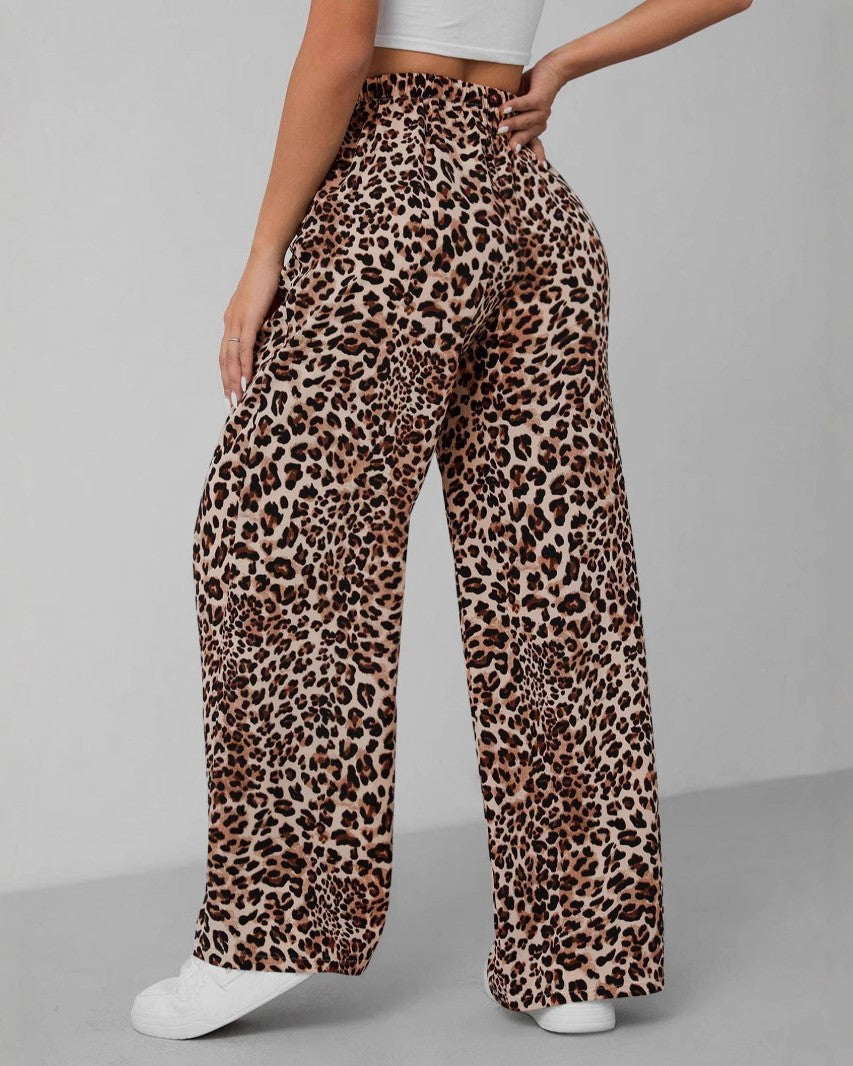 Leopard Spot High Waist Palazzo Pants - Coffee - 1