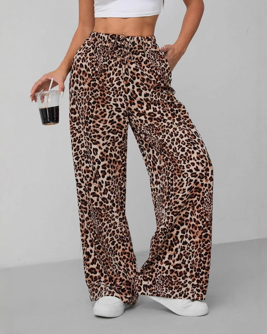 Leopard Spot High Waist Palazzo Pants - Coffee - 2