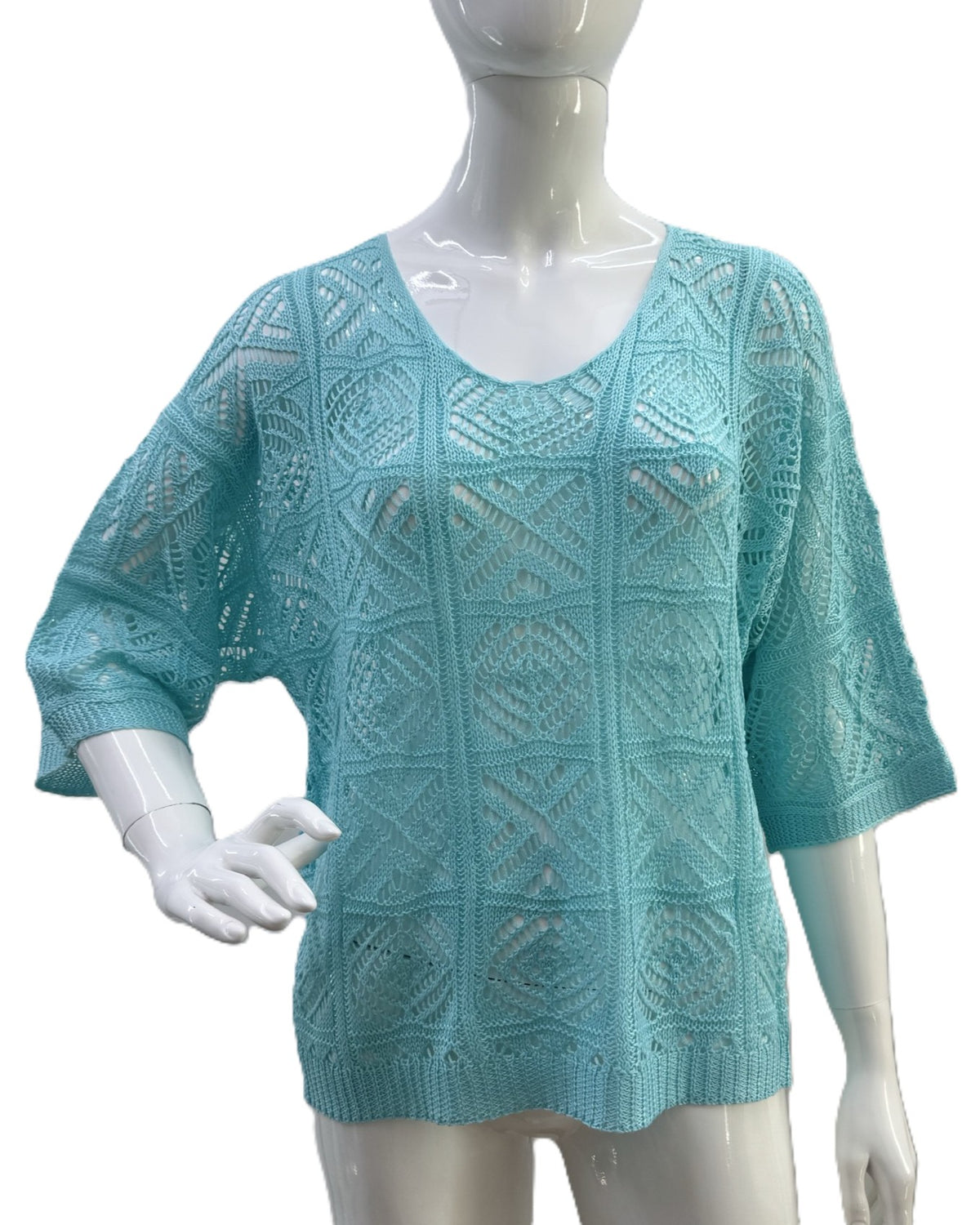 Slouchy Pointelle Knit Blouse With Batwing Sleeves - C1 - 1