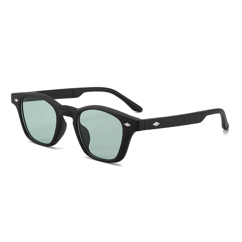 Rounded Square Frame Everyday Sunglasses - BLACKGREEN