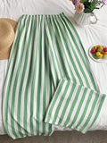 Breezy Vertical Stripe Wide-Leg Trousers for Summer - Green