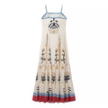 Folk Floral Print Tiered Strappy Sundress - Beige-R