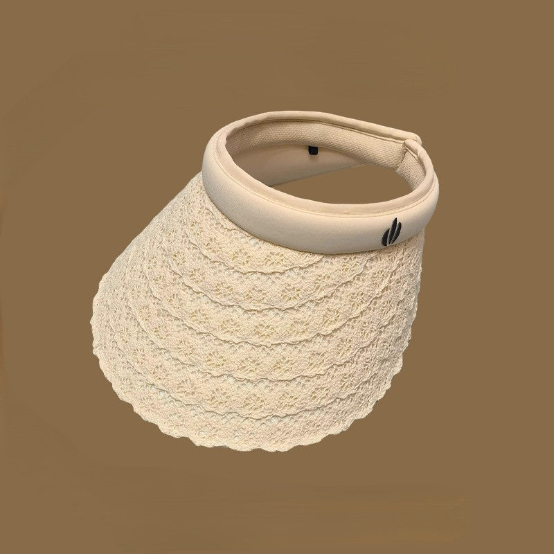 Openwork Straw Visor With Padded Headband - Beige