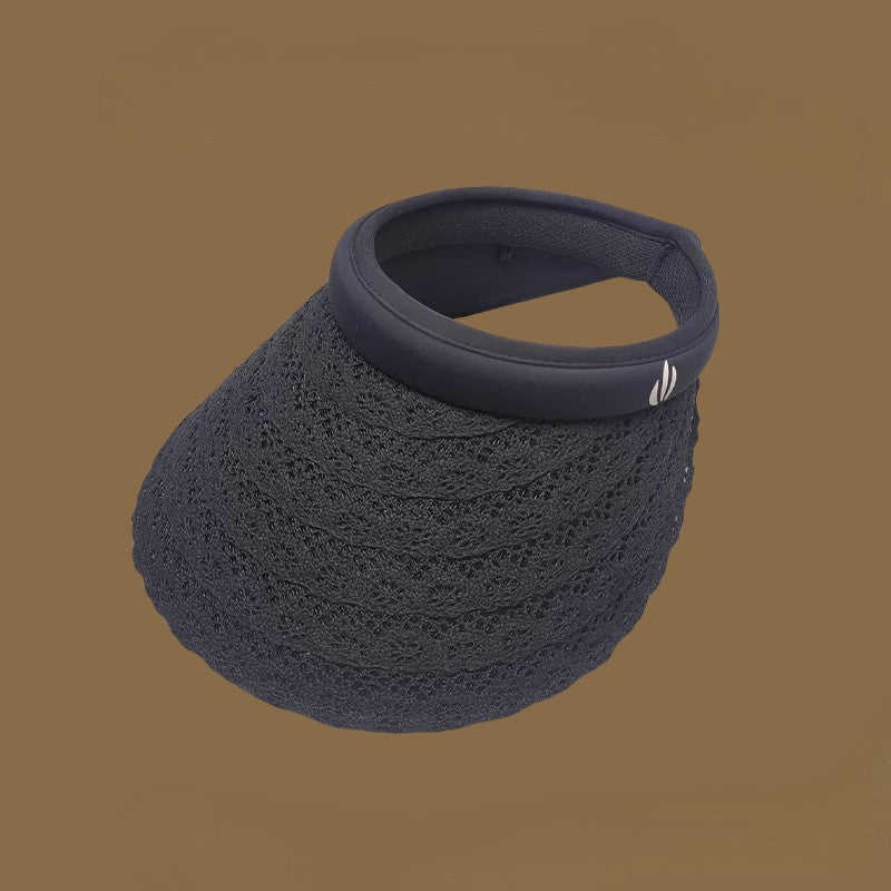 Openwork Straw Visor With Padded Headband - Black