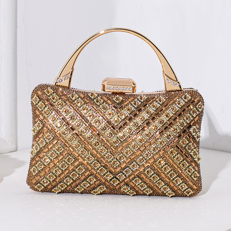 Rhinestone Embellished Evening Handbag - Gold