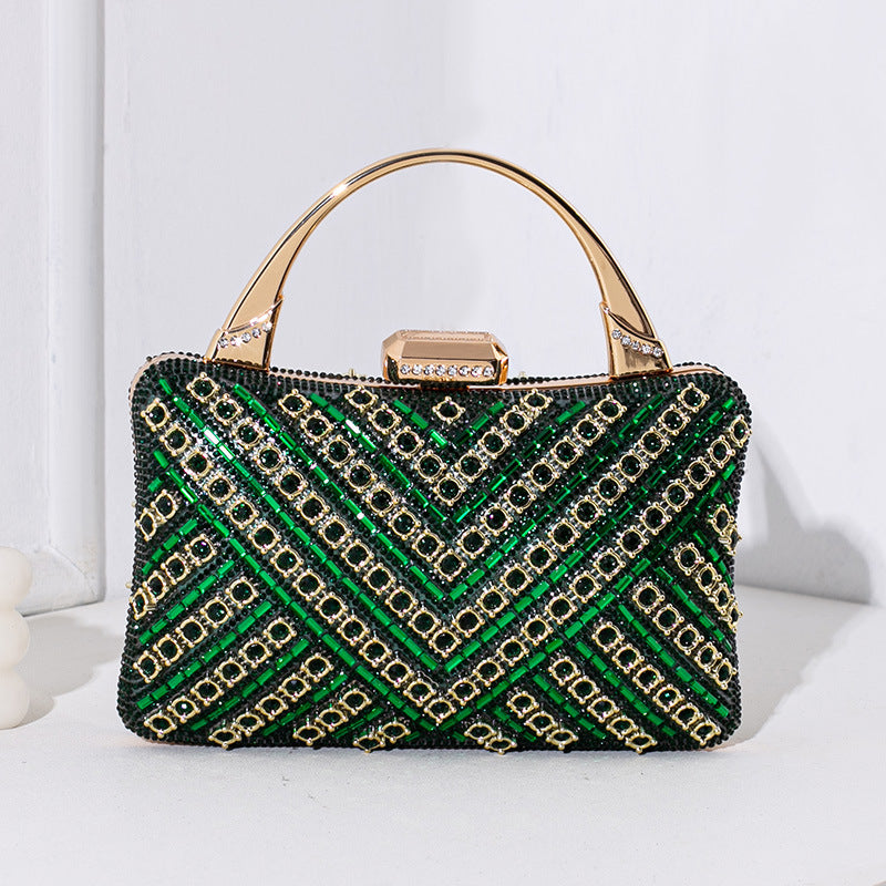 Rhinestone Embellished Evening Handbag - Green
