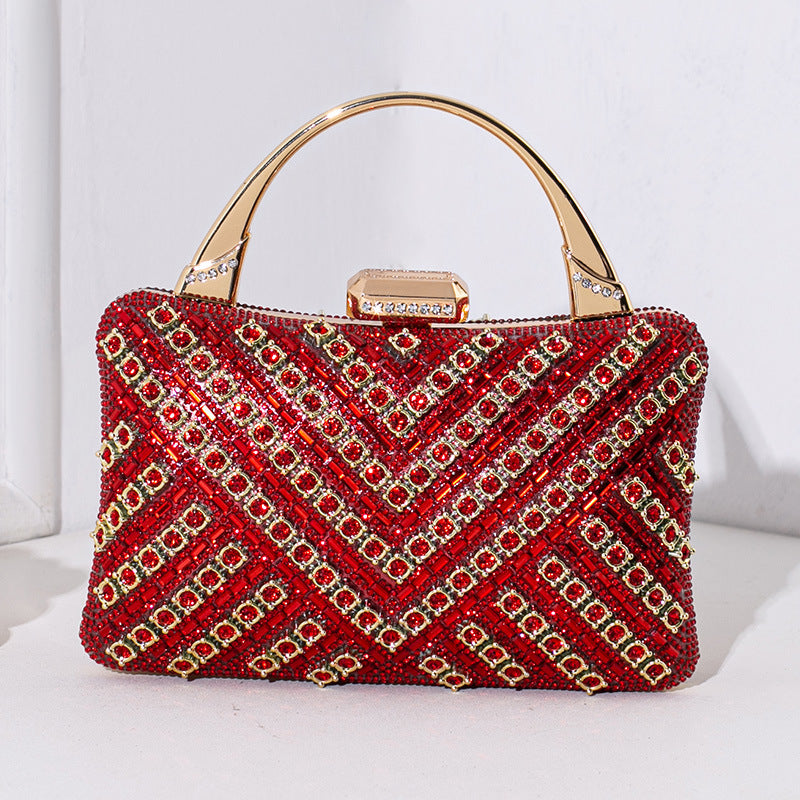 Rhinestone Embellished Evening Handbag - Red