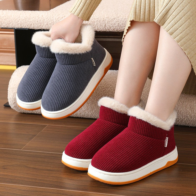 Faux Fur Cuff Knit Texture Slipper Booties