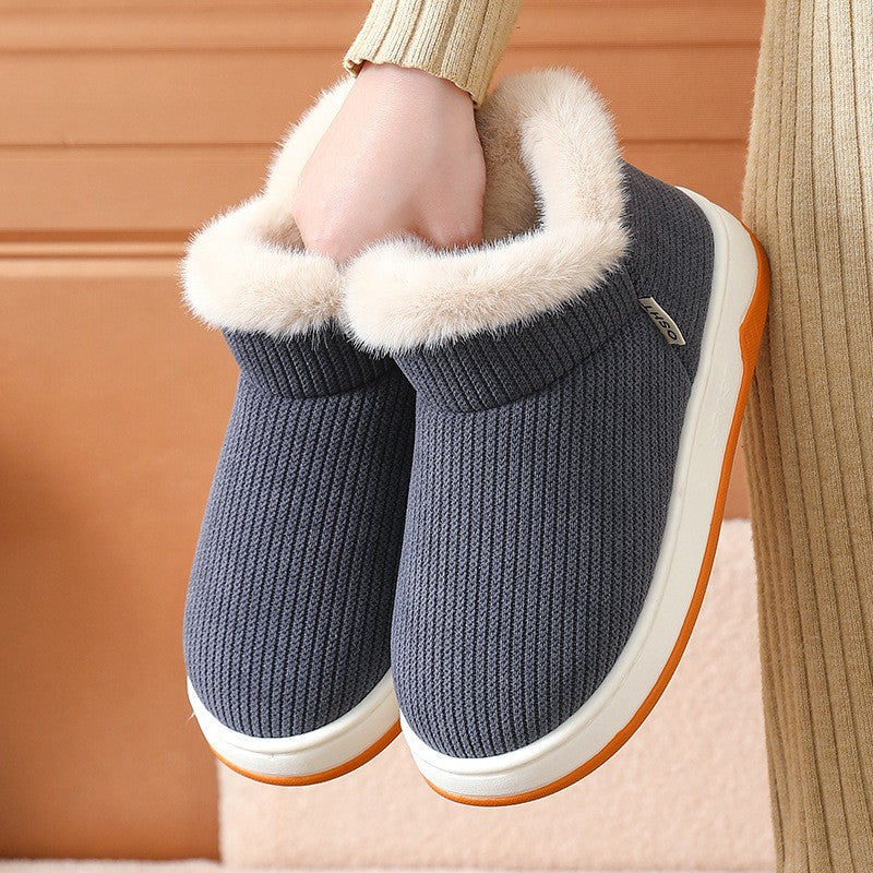 Faux Fur Cuff Knit Texture Slipper Booties