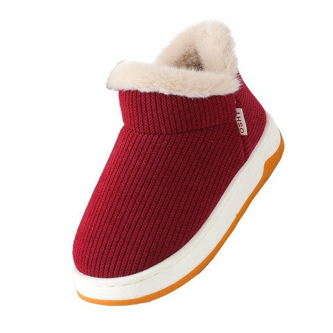 Faux Fur Cuff Knit Texture Slipper Booties