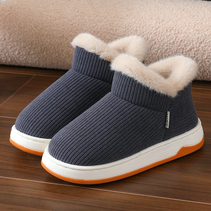 Faux Fur Cuff Knit Texture Slipper Booties