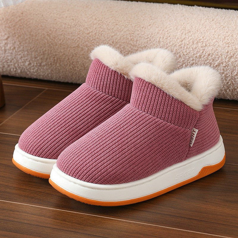 Faux Fur Cuff Knit Texture Slipper Booties