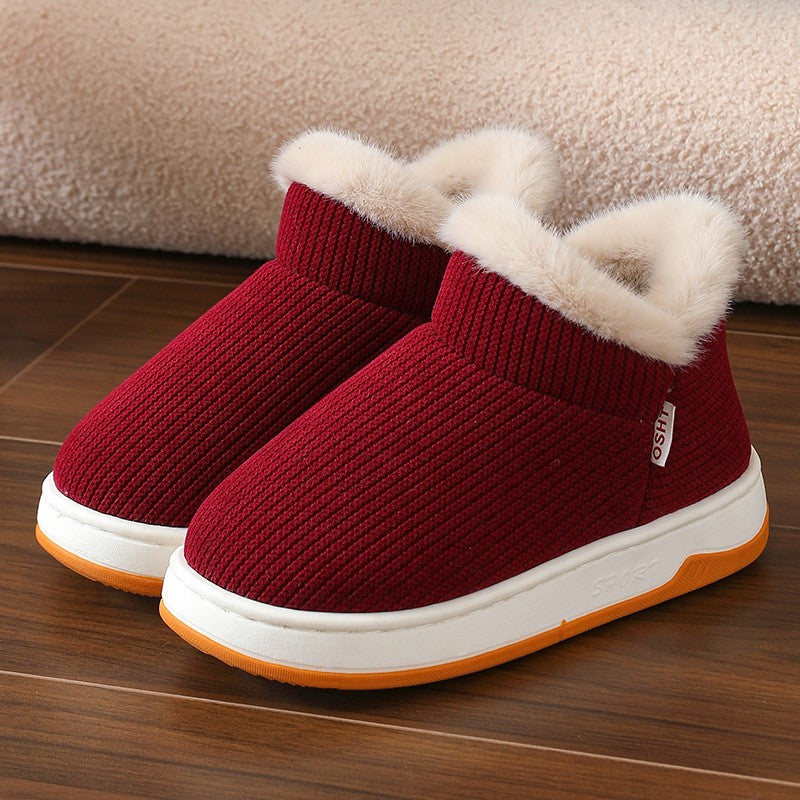 Faux Fur Cuff Knit Texture Slipper Booties