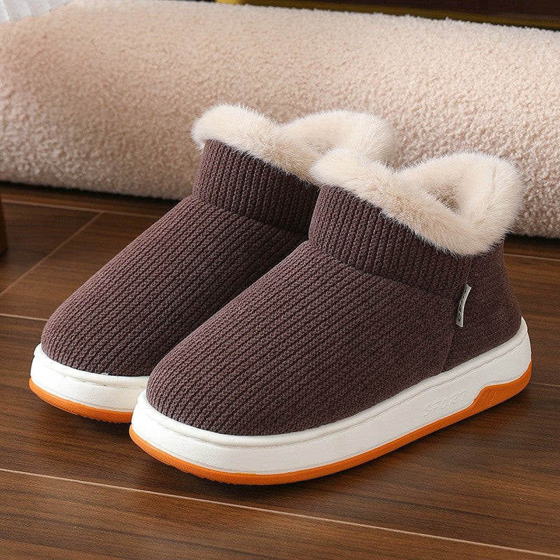 Faux Fur Cuff Knit Texture Slipper Booties