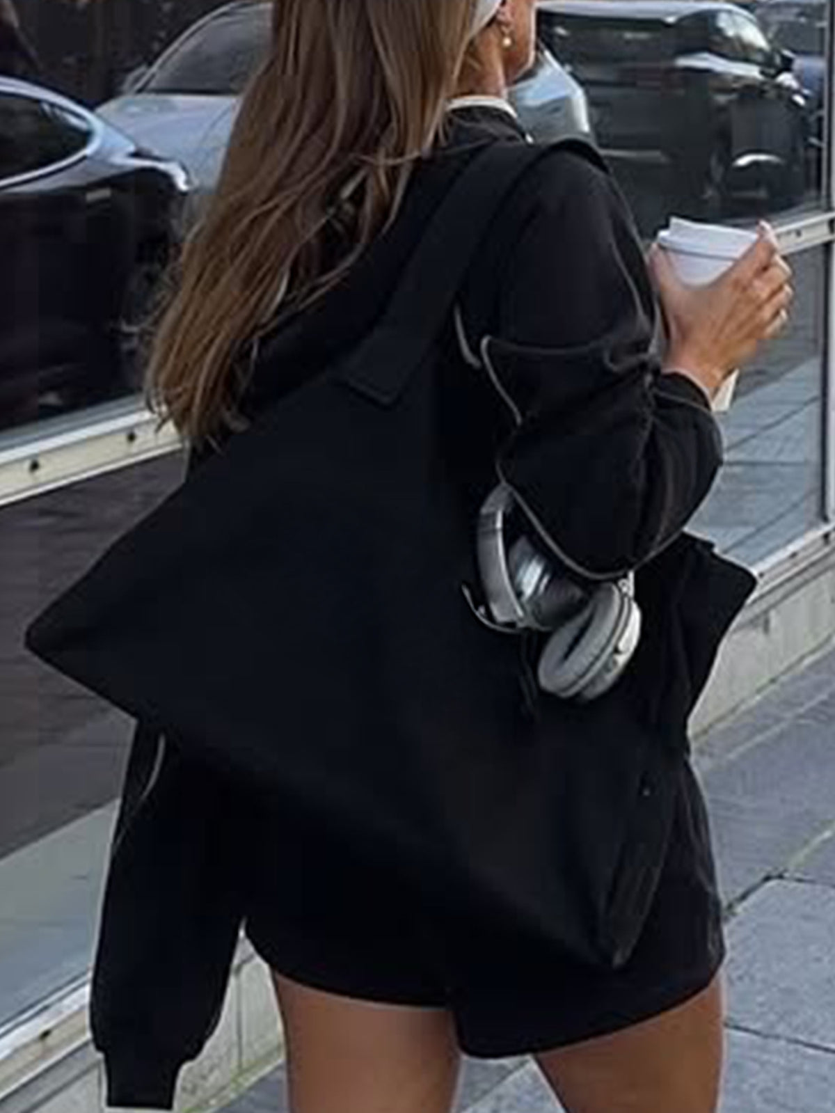 Cropped Zip Up Hoodie With Contrast Piping - Black - 1