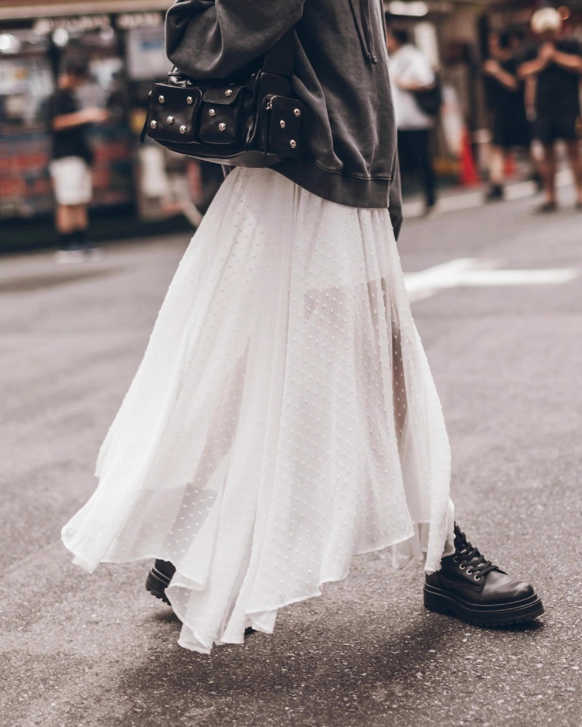 Sheer Dotted Mesh A-Line Maxi Skirt - White - 1