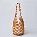 Handwoven Wooden Bead Bucket Bag - Brown