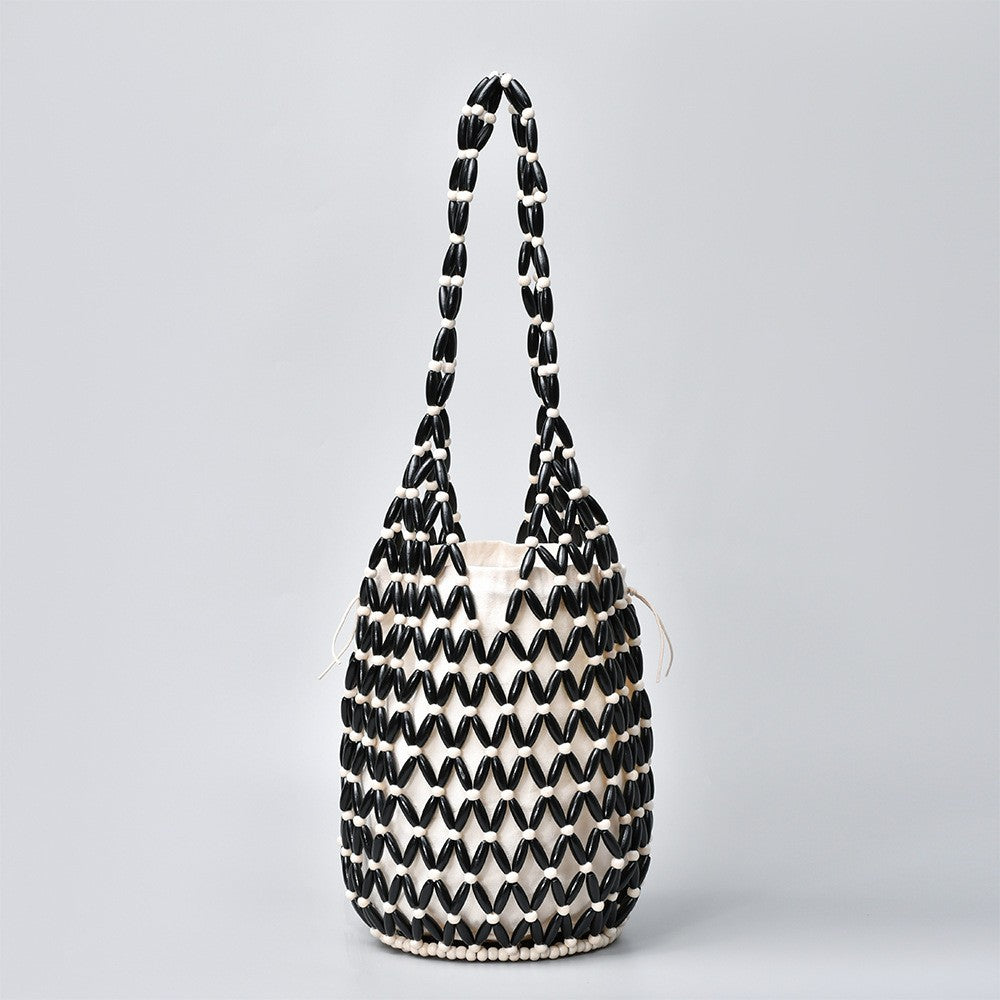 Handwoven Wooden Bead Bucket Bag