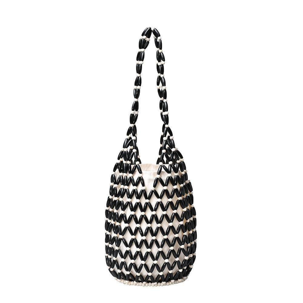 Handwoven Wooden Bead Bucket Bag