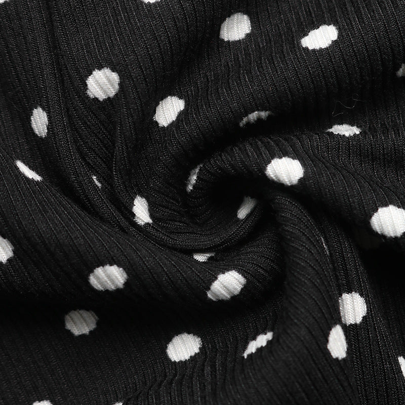 Polka Dot Mini Dress With Fluted Sleeves - Black - 3