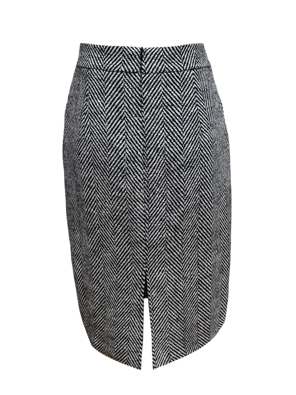 Herringbone Textured Midi Skirt With Back Slit - Black