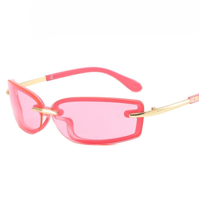 Rimless Rectangle Frame Y2K Sunglasses - Pink