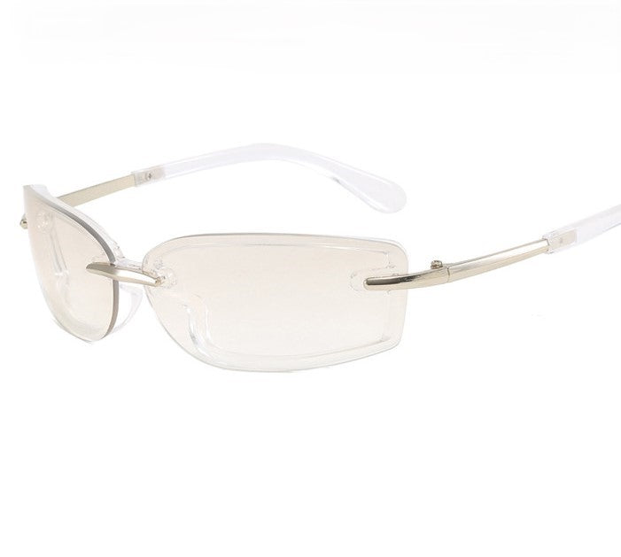 Rimless Rectangle Frame Y2K Sunglasses - White