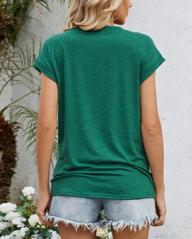 Soft Knit Cap Sleeve Everyday Top - Green - 3