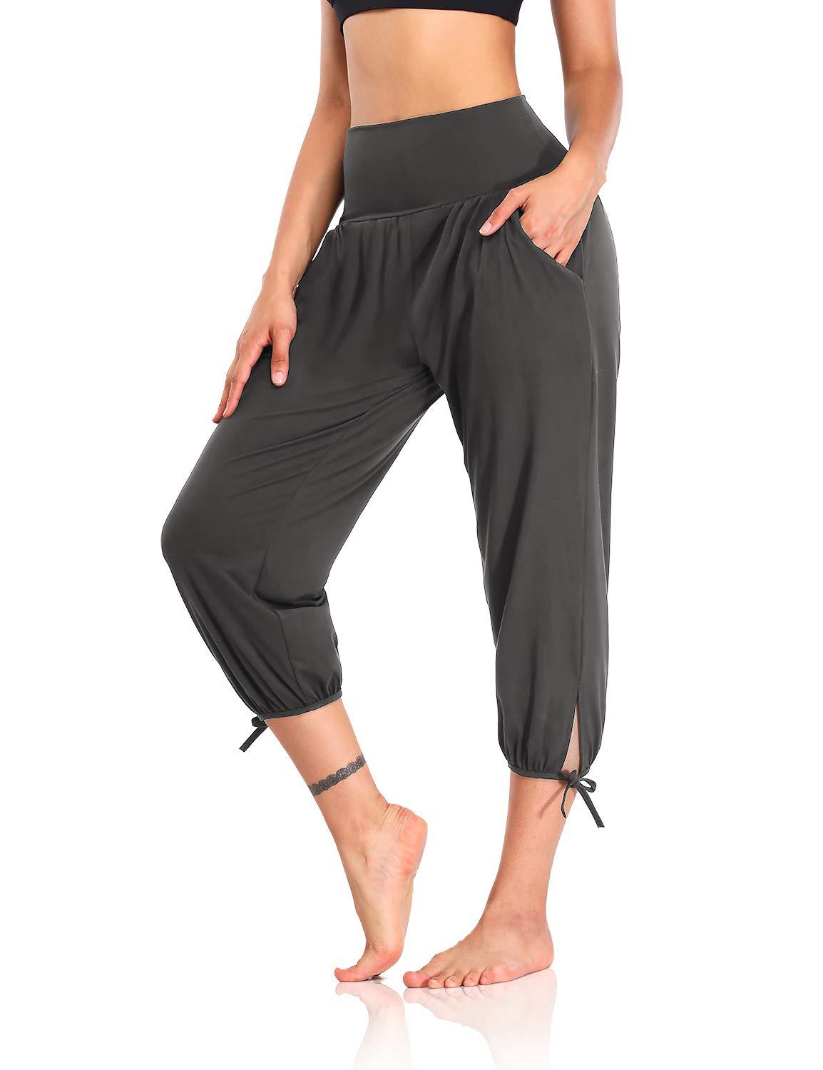 High Waist Cropped Tie Hem Harem Joggers - DarkGray